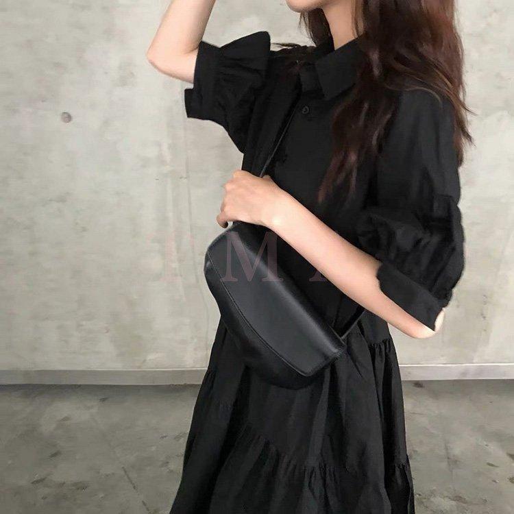 シャツワンピース レディース 40代 キレイめ 膝丈ワンピース 春夏 半袖ワンピース 黒フレアスカート シャツワンピ オシャレ 韓国風 大人可愛い30代