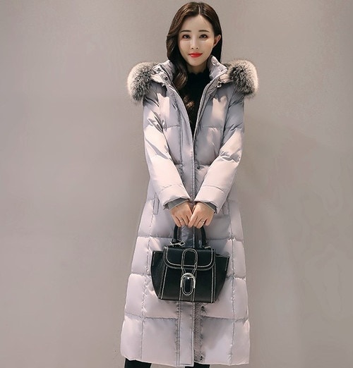 5233.ファーフード付きダウンコート（グレー）2019 春夏 sale 春夏 sale アウター ジャケット 美ライン おしゃれ きれいめ オフィス ビジネス お出かけ パーティー 女子会 普段使い