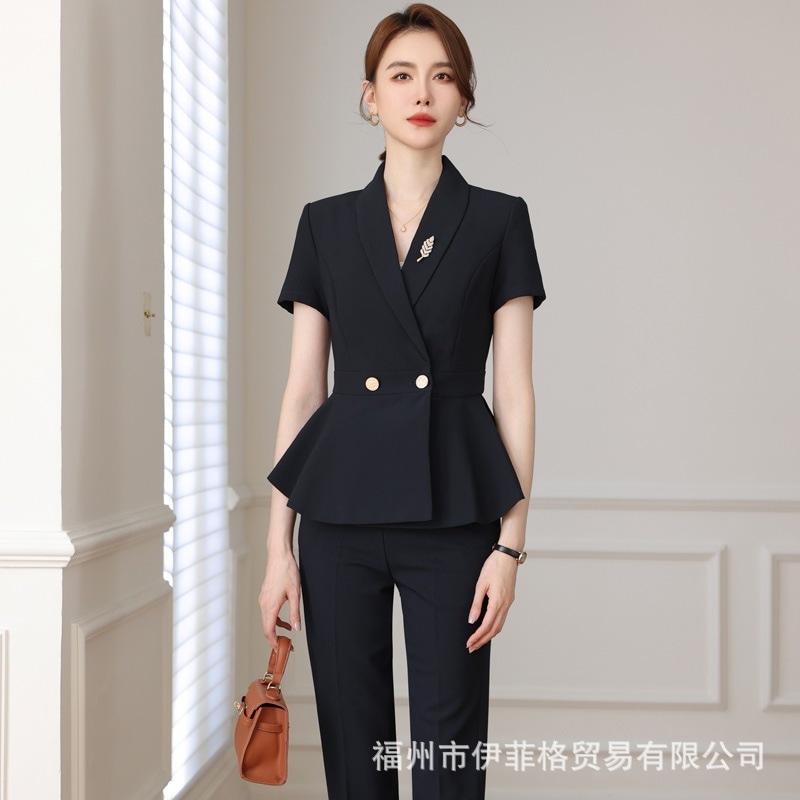 スーツスーツ レディース 2024夏 ファッション スリム 美容室 ホテル フロント 半袖作業服