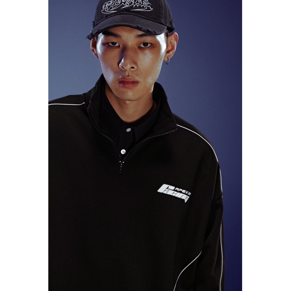 H&M ルーズフィットジップトップスキューバスウェットシャツブラック 8,444円