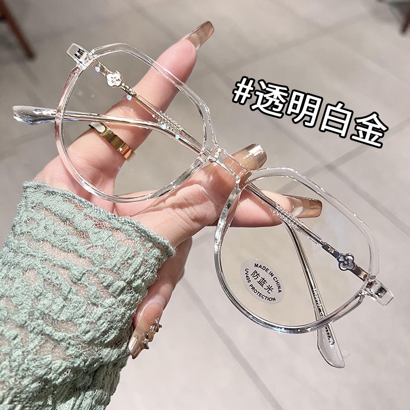 女性用超軽量無地アンチブルーライト近視メガネフレームハイエンドスタイルフラットミラーと抗放射線レンズを装備可能