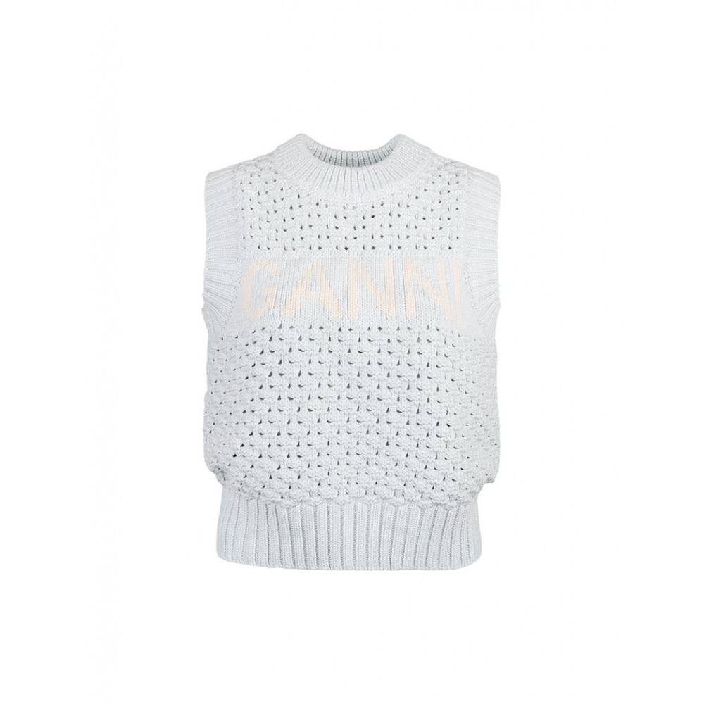 ガニ レディース ロゴ ジャカード クロシェ ニット ベスト K2348 628