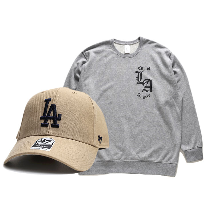 47 ブランド LA ドジャース キャップ 着こなしセット ローキャップ 浅め 長袖 フォーティーセブン ACEFLAG エースフラッグ トレーナー メンズ 春秋冬用