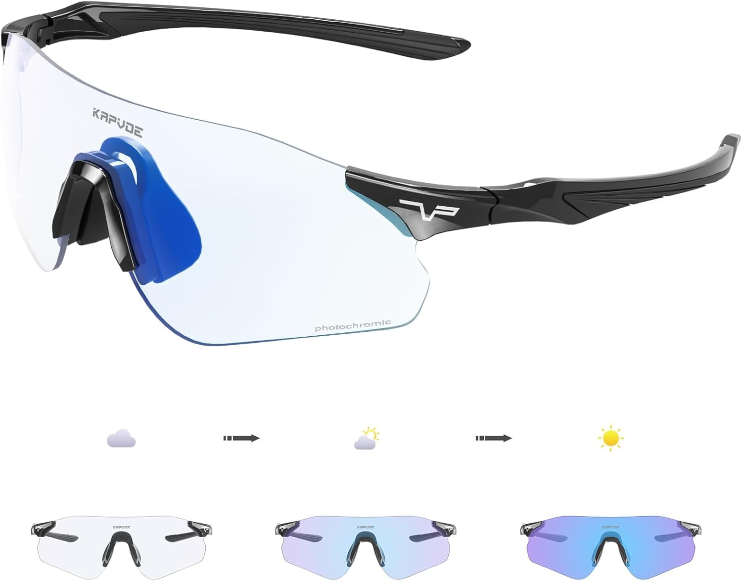 KAPVOE サングラス メンズ レディース 調光レンズ ランニング マラソン 登山 自転車 バイク テニス 野球 対応 スポーツサングラス アジアンフィット 軽量TR90フレーム UV400 紫外線