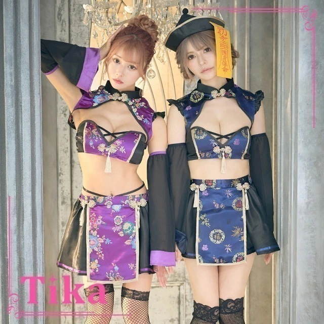 ハロウィンコスプレ キョンシー チャイナ服 衣装 セット ワンピース セクシー 仮装 ドレスチャイナ 可愛い ミニ スカート パープル ネイビー お揃い 紫 紺 激安 エロ キャバ 大人 レディース