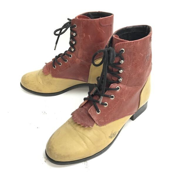 ARIAT/アリアット本革/キルトタン/ウエスタンブーツ【23.0-24.0程度/赤×ベージュ】レースアップ/Leather/Boots/shoesTWB91-33