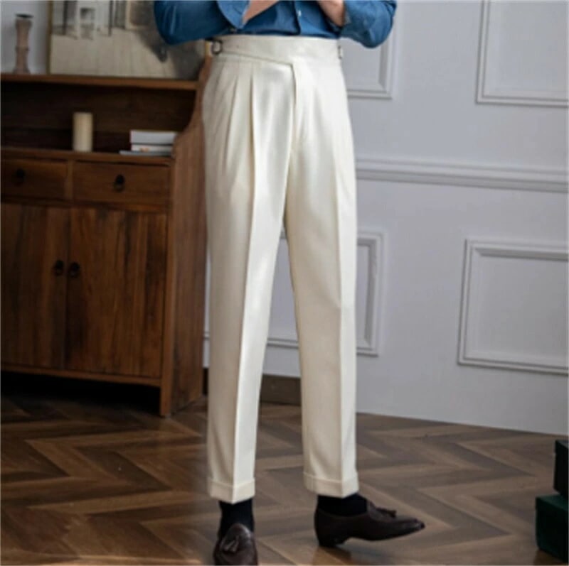 スラックス メンズ ハイウエスト パンツ ビジネス フォーマル カジュアル スリム ストレート パンツ メンズ 英国風 レトロ パンツ