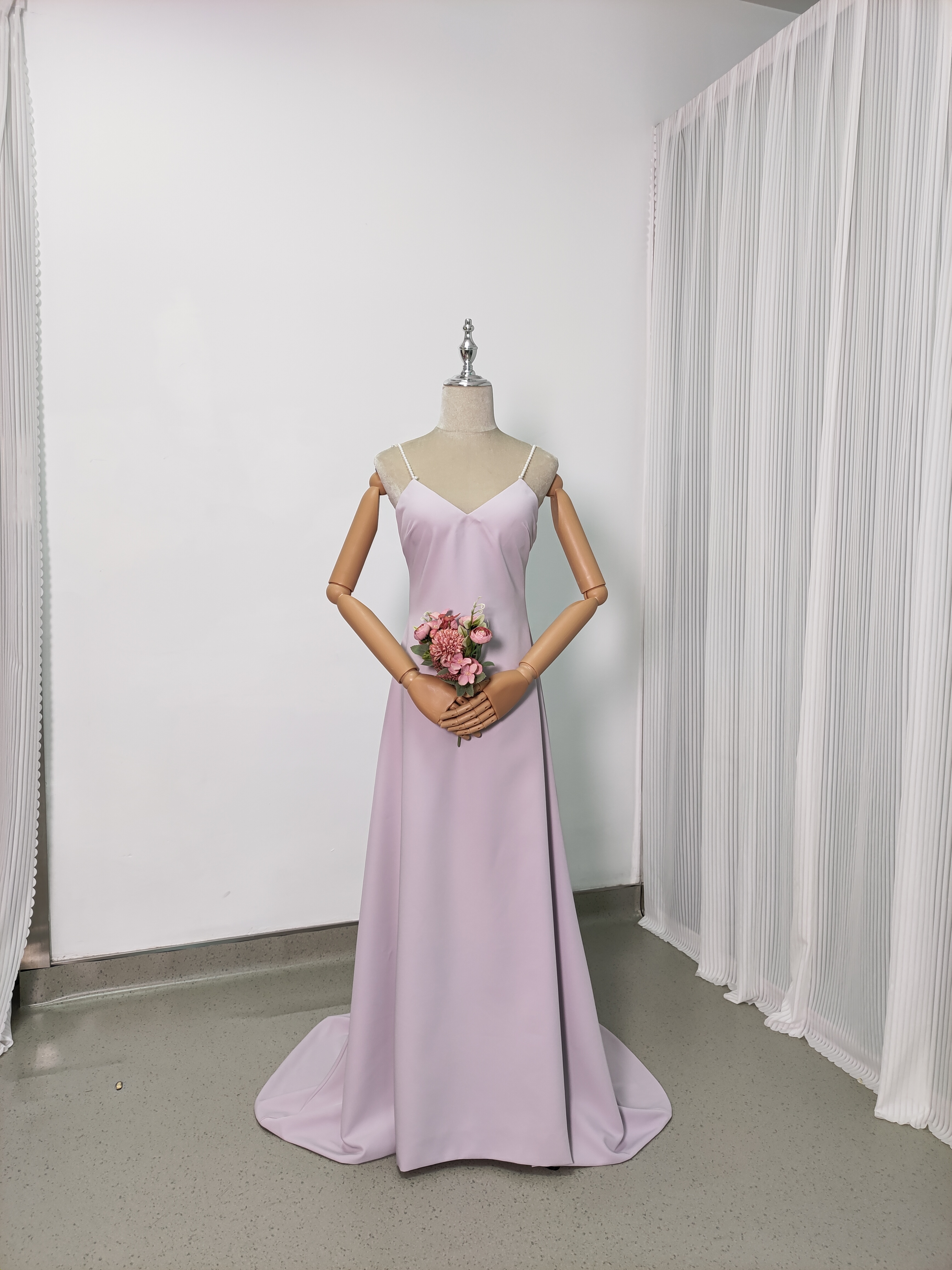 パーティードレス オーキッド パール Vネック キャミソール スレンダーライン 二次会