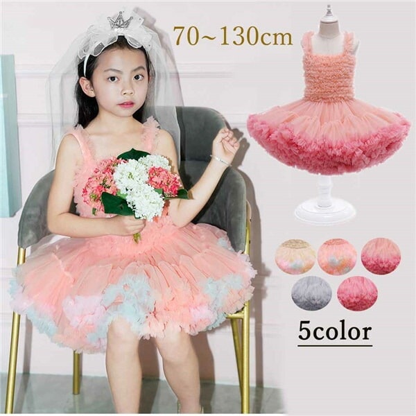 今も人気！キッズドレス ワンピース 子どもドレス ボリュームスカート シャーリング ノースリーブ ふわふわ チュールスカート フリルスカート プリンセス プレゼント キッズ 子供ドレス 子供服 お姫様