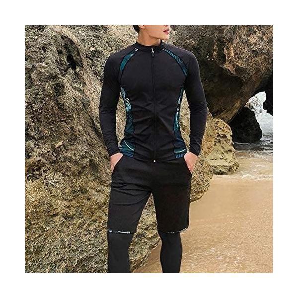 水着 メンズ 上下セット 前開き レギンス サーフパンツ 3点セット UVカット温泉 ビーチ 水泳 スイミング 競泳 吸汗速乾