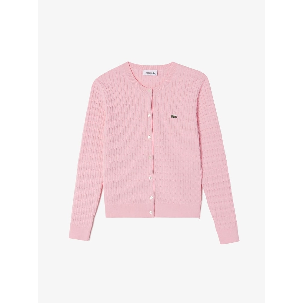 ラコステ女性用ケーブルロングスリーブカーディガン AF217E-55G デイ Q2NAF217E-55GADY