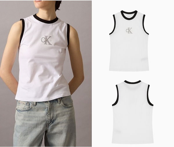  ★CK モノロゴ ノースリーブ Tシャツ コットン Calvin Klein】モノロゴ付きコットン製ノースリーブトップ/3色