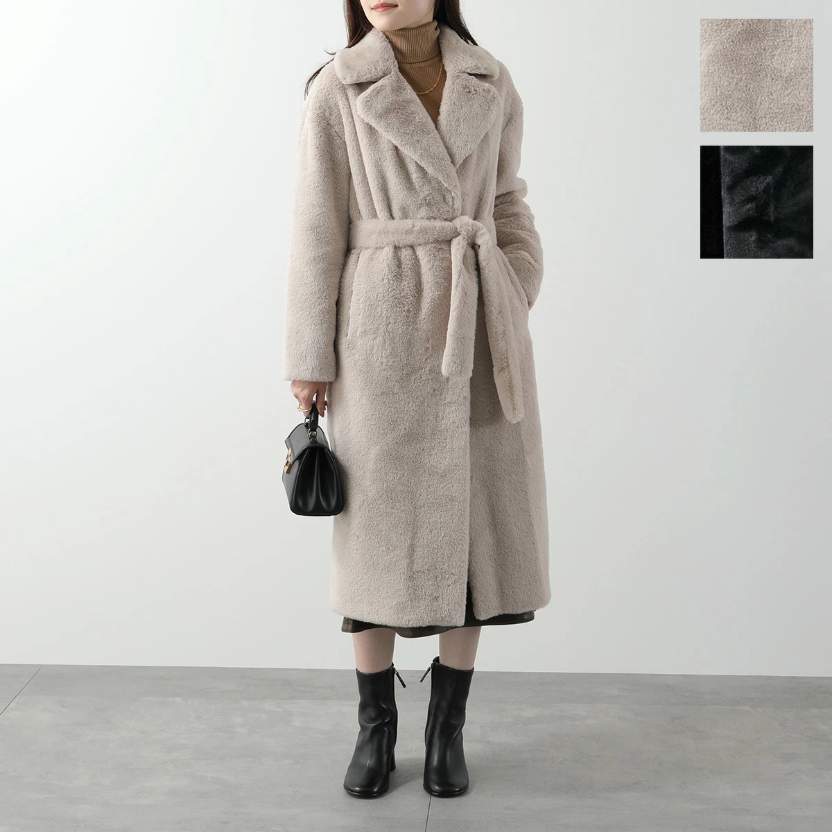 HERNO ヘルノ フェイクファーコート CA000543D 12422 レディース ラペルカラー ガウンコート ベルト付き ロング丈 カラー2色 CA000543D124229300