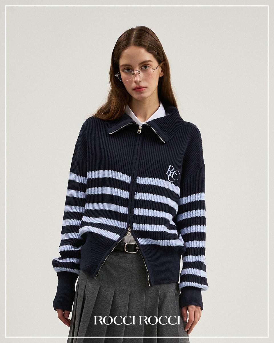 【ROCCI ROCCI】 RCC KNIT ZIPUP CARDIGAN : NAVY ST
