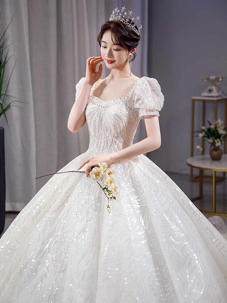 プリンセス ウエディングドレス 花嫁 2025 上質な質感 大きい トレーリング パレス スタイル メイン糸 重工業