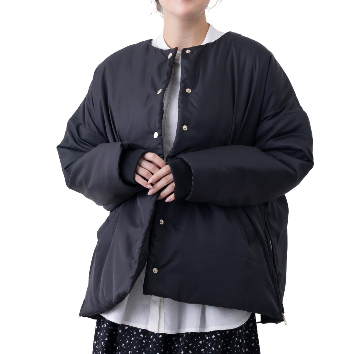 ブルゾン ジャケット 撥水 レディース 防風 防寒 撥水加工 ミドル丈 ノーカラーブルゾン 大きいサイズ 花粉リリース加工 春 秋 冬 軽量 ゆったり 体型カバー おしゃれ 30代 40代 50代