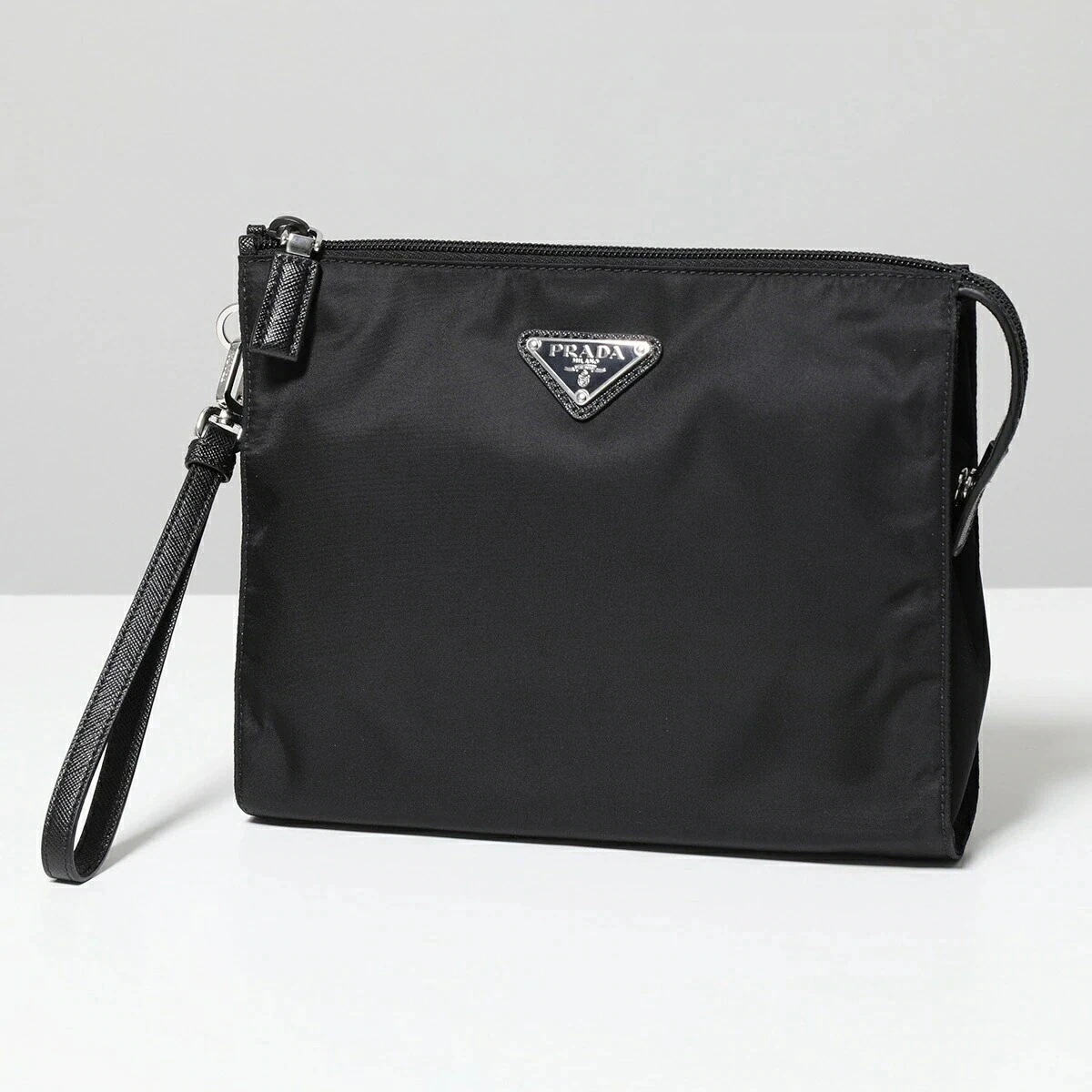 PRADA プラダ クラッチバッグ 2NE789 2DMH メンズ ReNylon リナイロン ネセセール サフィアーノレザー トライアングルロゴ リストレット