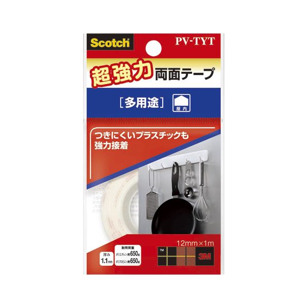 （まとめ） 住友スリーエム スコッチ(R) 両面テープ 超強力多用途 PV-TYT 1巻入 (×5セット)