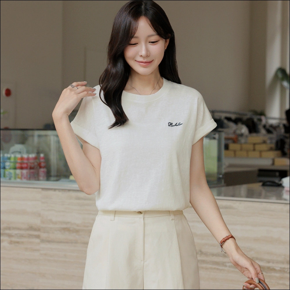 Click & Funny ダルレタリングロールアップ T シャツ