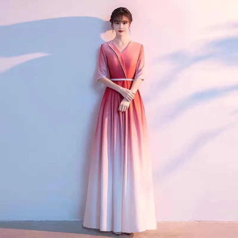 ロングスカート大人コーラスパフォーマンス服レッドシンガーホスト合唱団気質パフォーマンス学生服ドレス