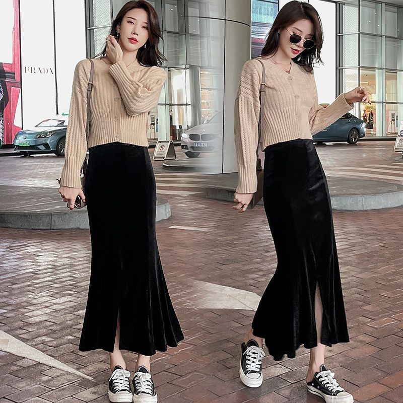 マーメイドスカート タイトスカート ロングスカート マーメイドスカート ゴムウェスト ハイウエスト ミディアム 保温