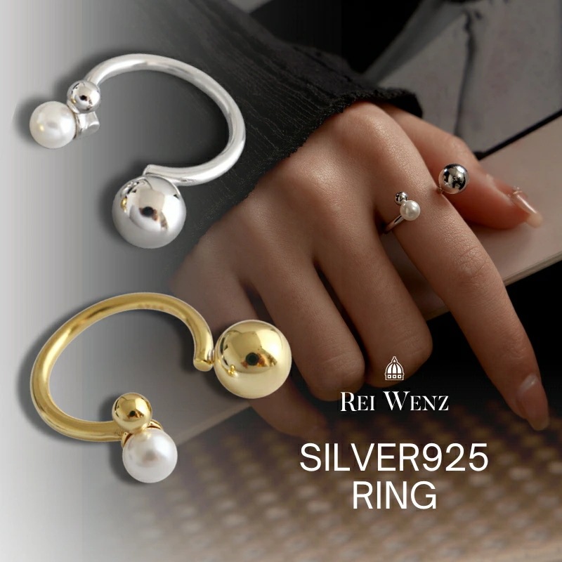 【高品質Silver925】シルバー リング パール オープン ニュアンス 華奢 レディース 重ね 金属アレルギー インスタ おしゃれ オフィス プレゼント 人気 韓国