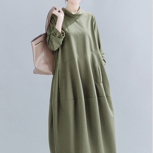 ハイネックオールインワン プルオーバーワンピ ルーズデザインワンピース カジュアルワンピース スカート ワンピース プルオーバー オールインワン ロングスカート フレアスカート 膝下 ロング ロング丈