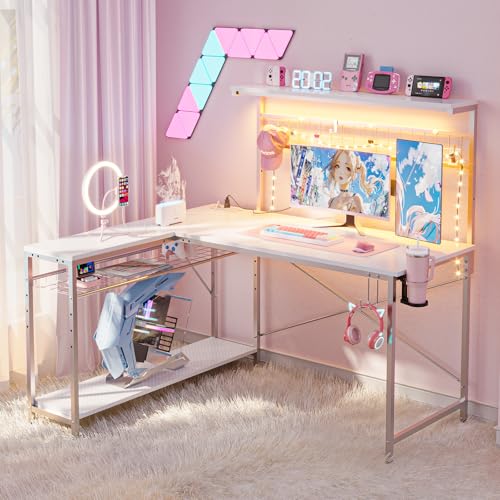 色：炭素繊維ホワイト サイズ：幅130cm Bestier ゲーミングデスク l字デスク 幅130c