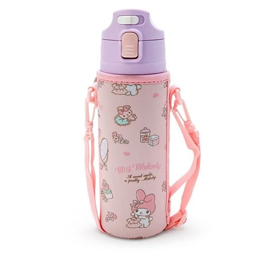 サンリオ(SANRIO) 子供用 水筒 470ML 直飲み ワンタッチ ステンレス ボトル マイメロディ MY MELODY 保冷専用 ショルダーヒモが付いたポーチ付き 名前スペース付き 212504