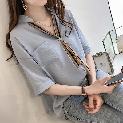 韓国2022春夏シアーシャツ レディース ゆったり シャ...のサムネイル