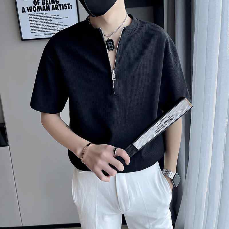 メンズ トップス 紳士服 シャツ Ｔシャツ ハーフジップ クール ワッフル カジュアル 半袖 夏