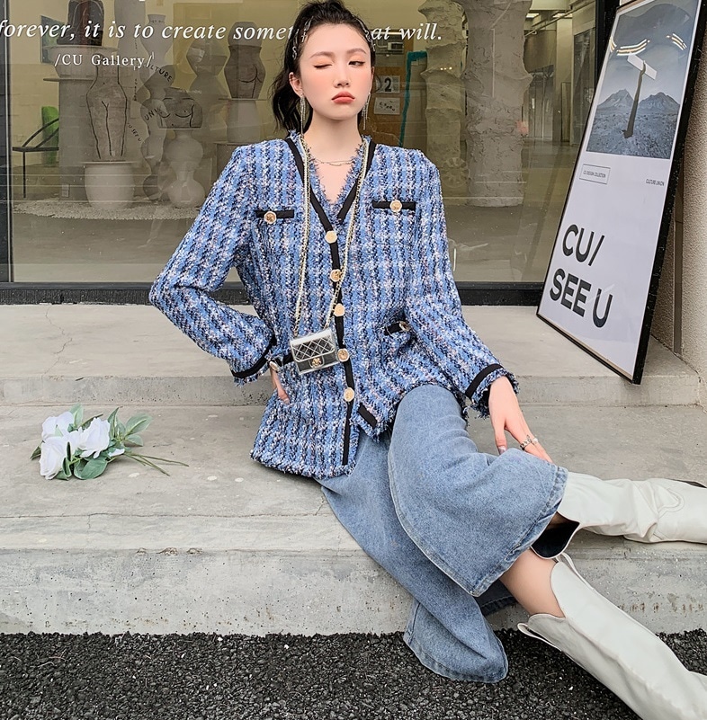 【送料無料】レディース ジャケット ツイード 長袖 Vネック 大人可愛い ママコーデ