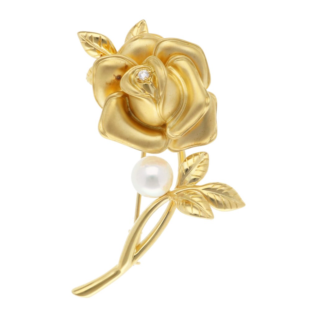 ミキモト ブローチ 18金 K18イエローゴールド アコヤパール MIKIMOTO 中古 美品
