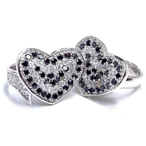 ロイヤルハートジュエルリング（ブラックxクリア）14号 15号 16号 指輪 シルバー925 刻印あり プレゼント 男性 女性 本物の銀 親指 人差し指 中指 薬指 小指 sr00000811-xx