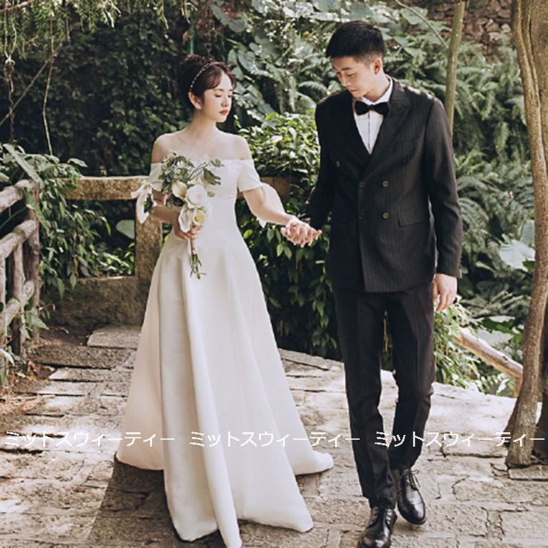 ウェディングドレス 二次会 前撮り 海外挙式 花嫁 ガーデンフォト オフショルダー リゾートドレス