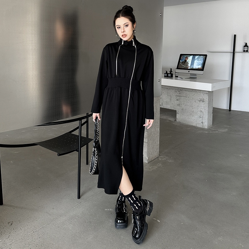 【J.Fashion】 2025春 ジップ ワンピース スリット おしゃれ レディース ロングワンピース 関連商品購入可能 メガ割