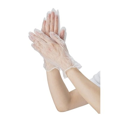 他サイト： [マツヨシ] 使い捨て手袋 プラスチックグローブ 粉なし Lサイズ 100枚入り 左右兼用 薄手 病院採用商品 PVC 手袋 PVCグローブ パウダーフリー 清掃 介護 クリニック ガーデニング 美容の商品画像