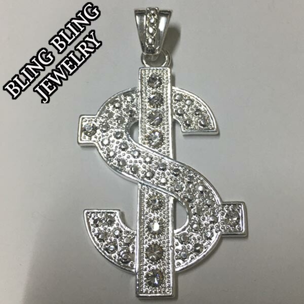 セール HIPHOPジュエリー メンズ ネックレス トップ　$ ドル ジルコニア シルバー 925 プレーティング ストリート スタイル ヒップホップ アクセサリー ブリンブリン ジュエリー HI