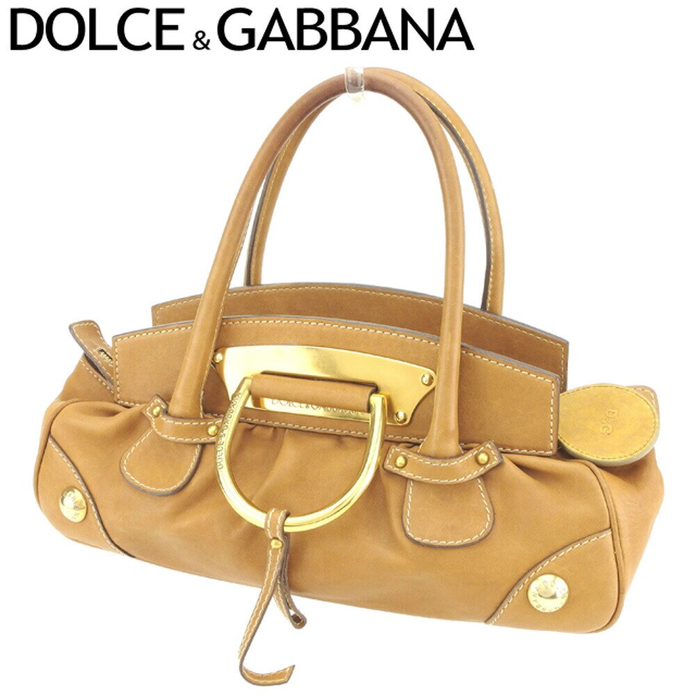 ハンドバッグ バッグ ビックロゴリング ドルガバ ライトブラウン ゴールド 中古