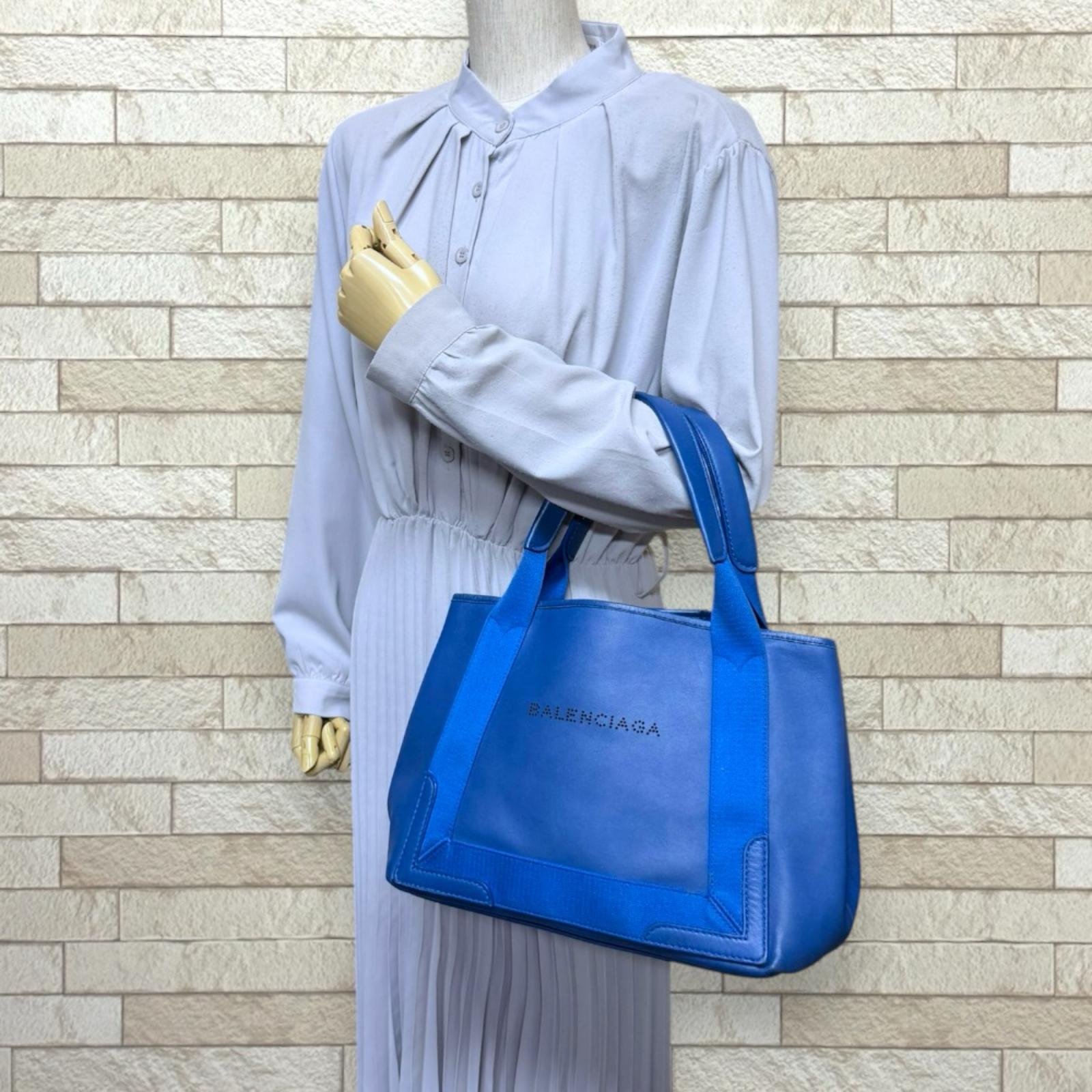 バレンシアガ ネイビーカバS ハンドバッグ レザー 339933 ブルー BALENCIAGA 中古