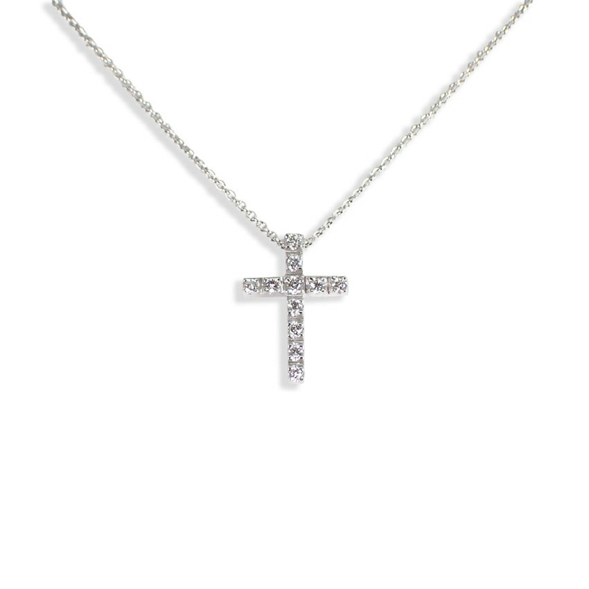 【中古】Star Jewelry K18WG ダイヤモンド クロス ペンダント/チョーカー[g330-54］