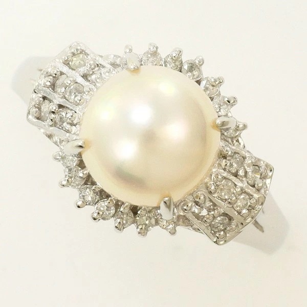 PT900 プラチナ リング 17.5号 パール(真珠) 約8mm ダイヤ 0.14 中古