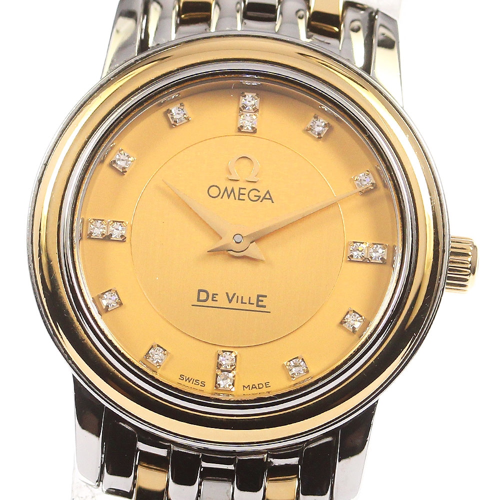 オメガ OMEGA 4370.16 デビル プレステージ 16Pダイヤ YGコンビ クォーツ レディース 保証書付き_759860【中古】