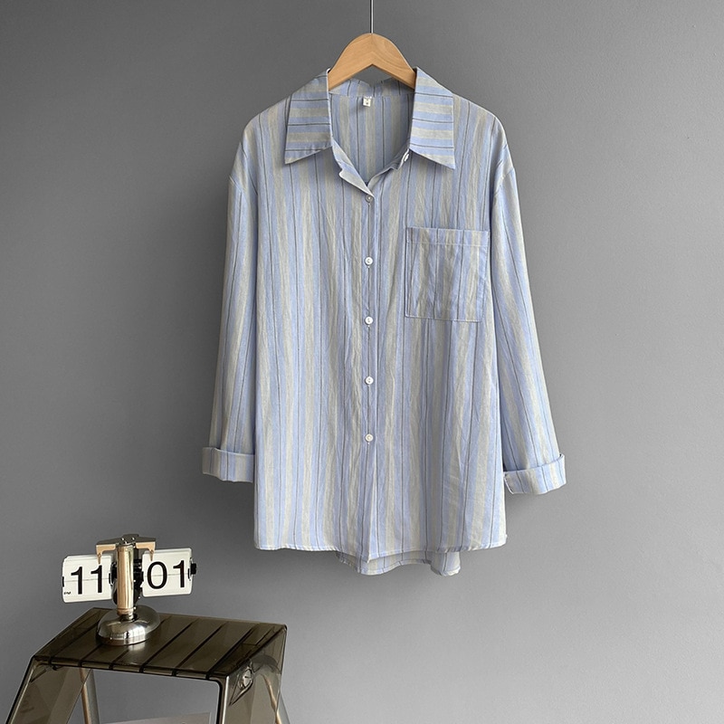 ストライプ柄シャツ ブルー トップス シャツ ブラウス スリム 細身 ストレート スマート かわいい
