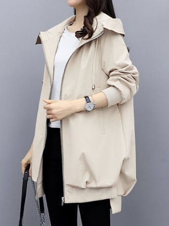 【新色追加!!】 優しい雰囲気 シンプル カジュアル ジッパー 無地 フード付き トレンチコート 4,983円