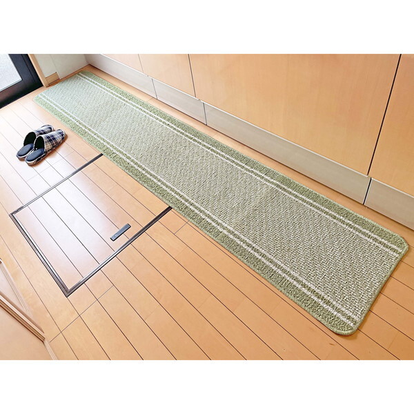 マルナカ 6453 日本製キッチンマット コットンライン 45×240cm グリーン メーカー直送