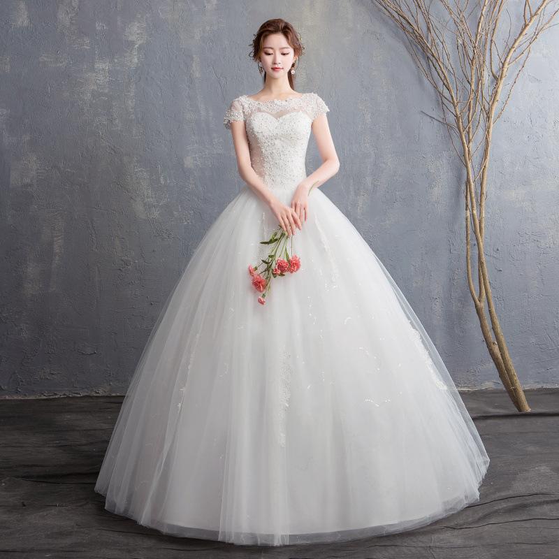 ウェディングドレス XXS-XXXL 二次会 結婚式 披露宴 ブライダル ロングドレス 半袖 花嫁 ウエディングドレス プリンセスライン オフホワイト 編み上げ 安い