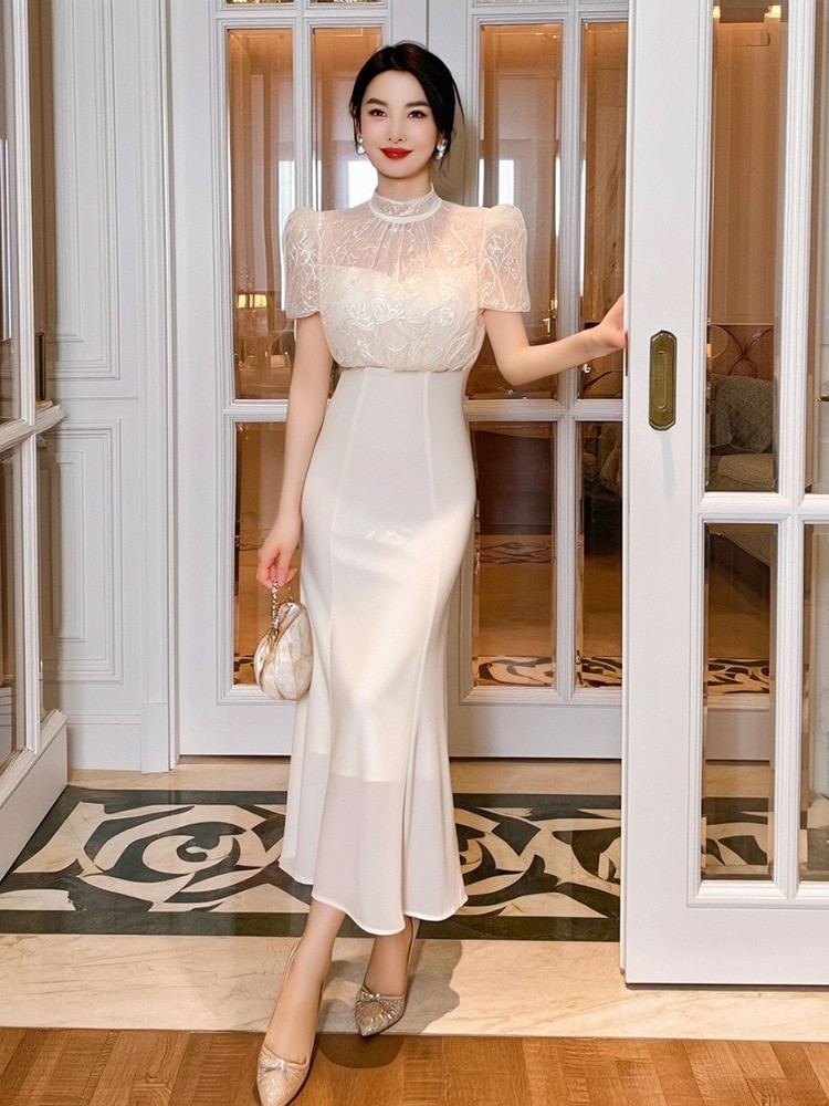 【JY.上品】 夏 レースドッキング ワンピース ドレス パーティー キャバ 大人 同窓会 披露宴 発表会 結婚式 演奏会 ウェディング 二次会 メガ割