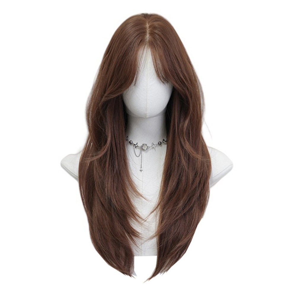 ウィッグ かつら ブラウン ロング ストレートヘア オールレース ウィッグ 自然 高温耐熱 コスチューム用小物 日常 普段使い