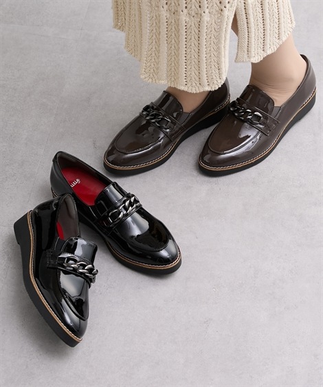 フラット 軽量ウェッジソールビットローファーマニッシュ